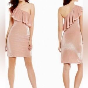 NWT Sugar Lips Blush Pink Ruffle One Shoulder Sheath Dress Sz S